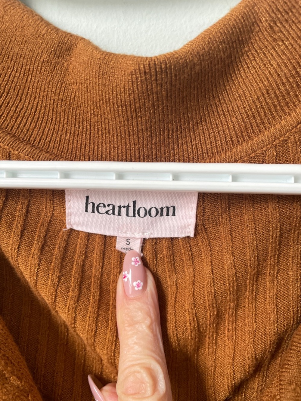 Heartloom Ribbed Button-Front Long Sleeve Midi Dress in Rust - Picture 2 of 7
